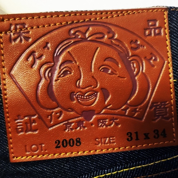 EVISU Prajna Masks Embroidery Brocade Selvedge Daicock Denim Jeans NWT w Bag - Picture 11 of 14